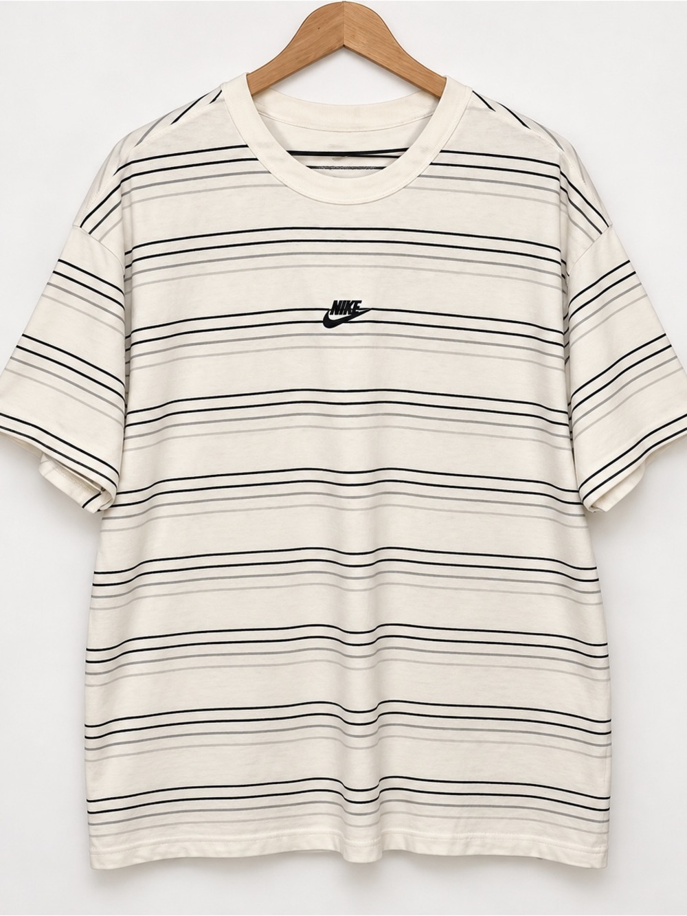 Nike Cream and Black Striped Short-Sleeve Tee